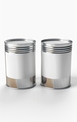 Group of canned food with no label isolated on white background.