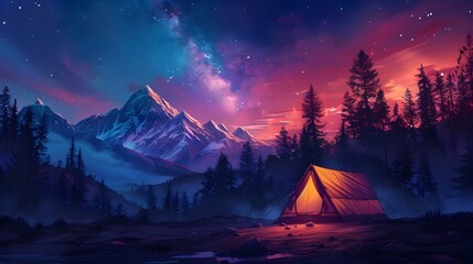 Serene Night Camping Under a Starry Sky in the Wilderness
