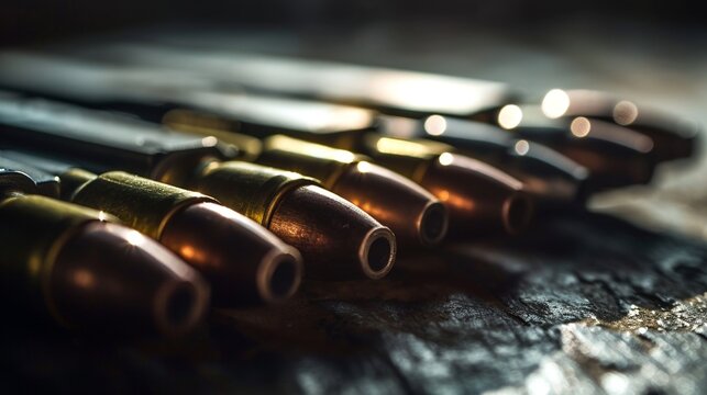 Array of bullet shells on table