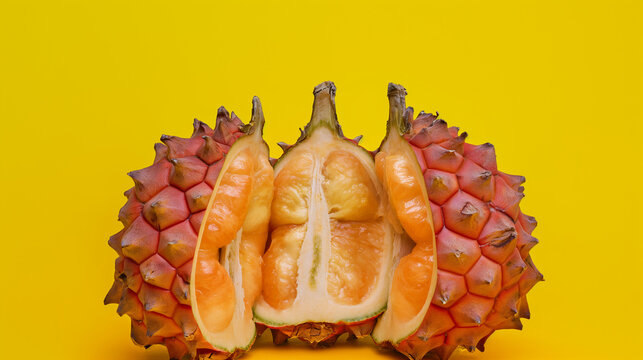 Close up of dragon fruit on yellow background