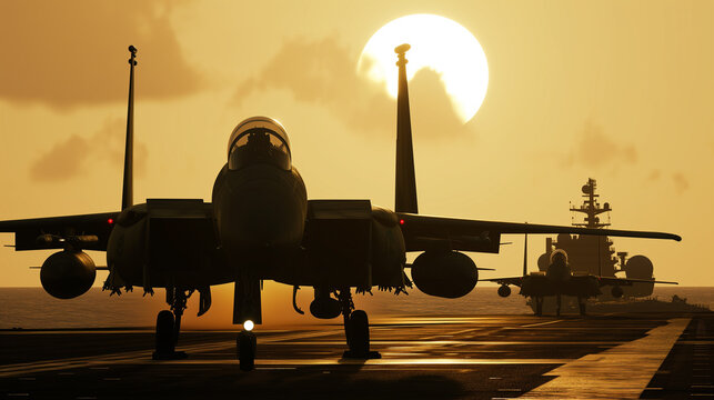 Fighter jet positioned on aircraft carrier deck
