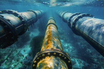 Subsea oil and gas pipeline metal conduit for underwater	 - obrazy, fototapety, plakaty