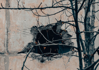 destroyed and burned houses in the city Russia Ukraine war