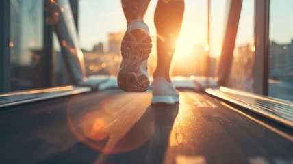 Fototapeten Running on a treadmill with sunlight in a gym. © Milosc