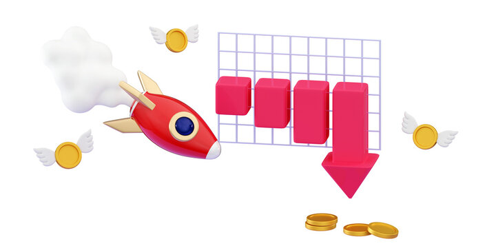 Stock market investment crash Stock crisis red price drop arrow down chart fall Recession concept Financial loss
