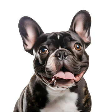 Happy French Bulldog dog’s close up portrait, half body shown, Isolated on Transparent Background, PNG