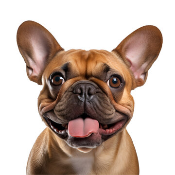 Half body portrait of a happy French Bulldog dog in close up, Isolated on Transparent Background, PNG