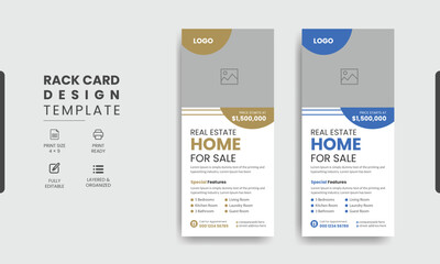 Real estate rack business rack card template design, Creative modern corporate real estate agency rack card or dl flyer template design