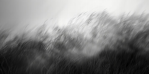 Monochromatic Whispers of Wind in Tall Grasses - A Tranquil Banner - obrazy, fototapety, plakaty