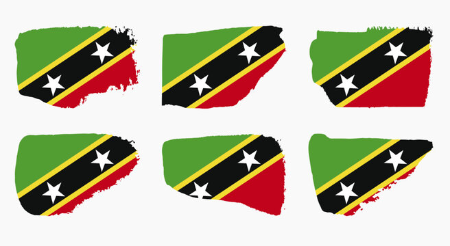 Saint Kitts and Nevis flag with palette knife paint brush strokes grunge texture design. Grunge brush stroke effect set