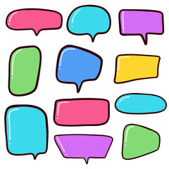 Doodle colorful hand drawn speech bubbles, frame, text box set
