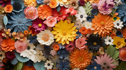 Obraz na płótnie Canvas Flowers created by cutting paper and putting them together to form a variety of beautiful flowers.