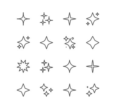 Set of futuristic sparkle related icons, star shapes, cool shine effect, bright firework, decoration twinkle, glowing light effect, shiny flash and linear variety vectors.