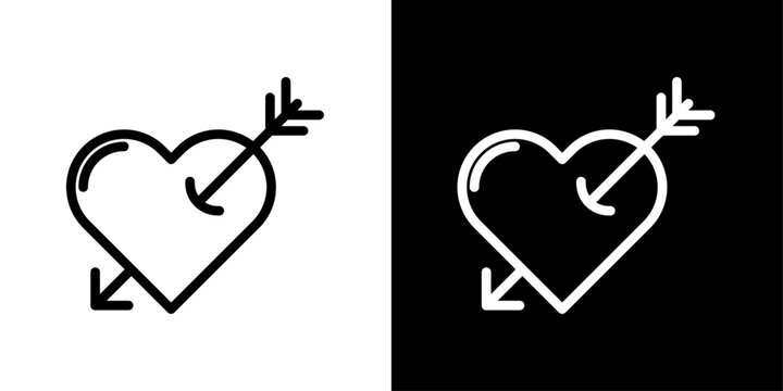Romantic Heart Pierced by Arrow Icons. Cupid's Arrow and Love Symbol Set