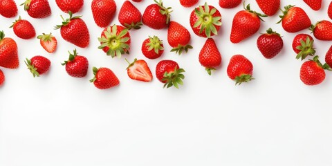 Fresh Strawberries on white Background. Top View 