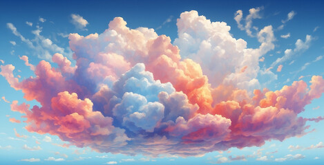 Illustrations of colorful clouds beautify the clear sky - obrazy, fototapety, plakaty