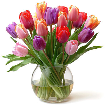 bouquet of tulips in a vase isolated on white background 