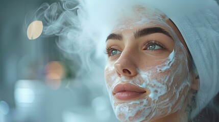 Radiant Skin: Close-Up of Woman's Ozone Facial Steamer Treatment at Beauty Clinic