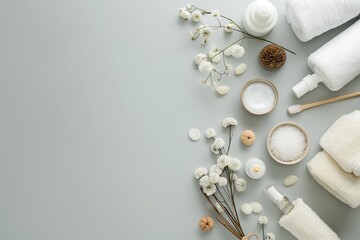 massage products set for skin treatment isolated on a pastel gray background