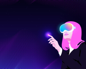 Woman wearing headset using modern augmented reality technology