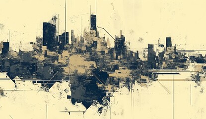 A drawing of an abstract cityscape