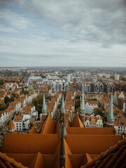  The view from the observation deck of St Mary's Cathedral in the historic center of Gdansk. Old...