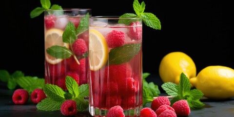 refreshing glass of strawberry lemonade, garnished with vibrant green mint leaf