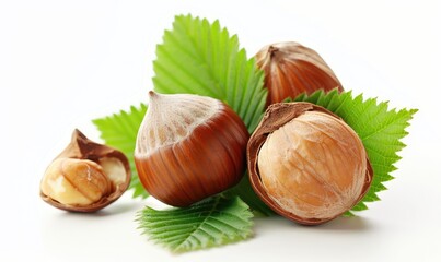 Hazelnuts isolated over white background.