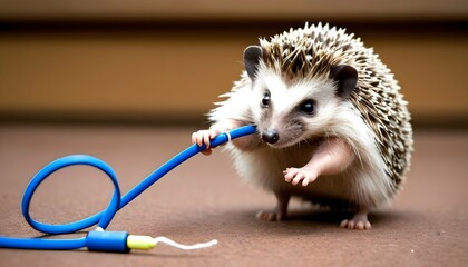 A Hedgehog Playing With A Jump Rope Upscaled 4 - obrazy, fototapety, plakaty