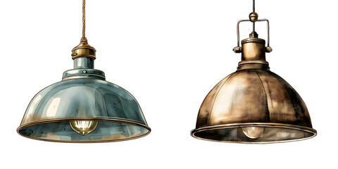 Kitchen pendants lighting, watercolor style PNG. isolated on transparent background,