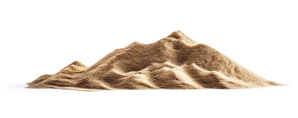 Beige desert sand pile isolated on white background.