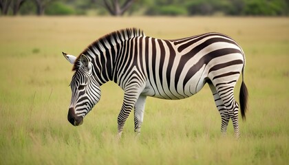 Fototapeta na wymiar A Zebra Grazing On The Lush Grass Of The Savanna Upscaled 3