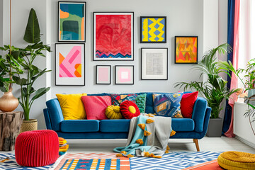wall art in Colorful Bohemian Living Space
