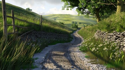 A Narrow Country Road through the Natural Hill