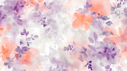 A painting featuring purple and orange flowers against a white background. The flowers are vibrant and detailed, standing out against the pure white canvas. Banner. Copy space