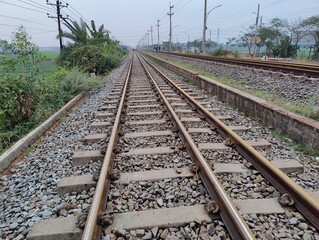 Railway track in the countryside of bangladesh. Railway tracks were used for transportation.