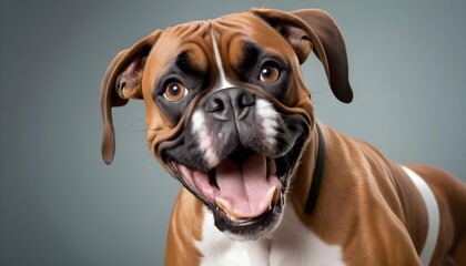 A Goofy Boxer Wearing A Silly Grin Upscaled 4 - obrazy, fototapety, plakaty