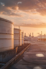 Obraz premium Side View of Storage Tanks at Oil Terminal