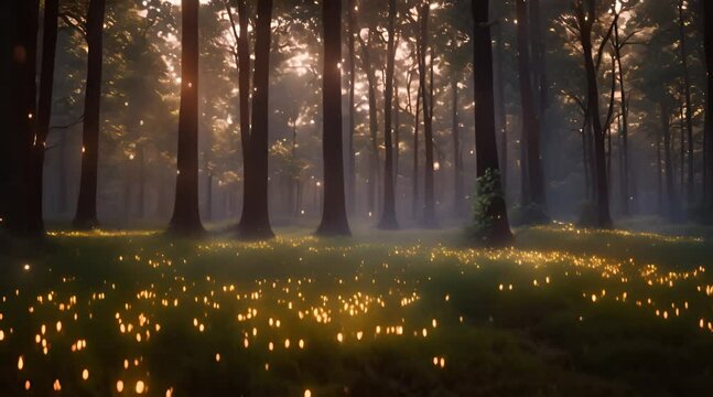 fireflies shining in the forest, fairytale forest