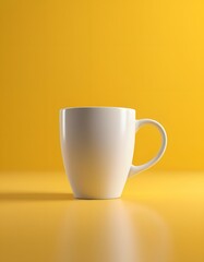 White coffee cup on a yellow background, coffee mug Mock Up