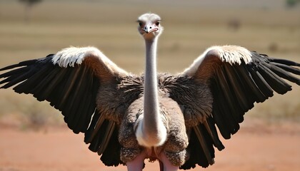 An Ostrich With Its Wings Folded Against Its Body Upscaled - obrazy, fototapety, plakaty