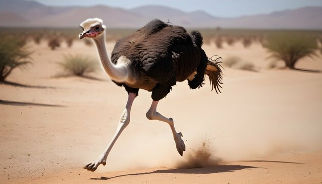 An Ostrich Running At Full Speed Across The Desert Upscaled 2