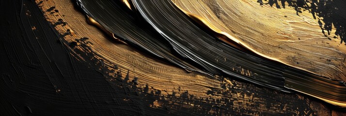 Close-up of abstract golden brush stroke on black background