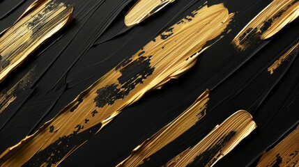 Stroke of gold paint on a black background, arranged in a visually appealing pattern