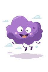 Joyful purple cloud cartoon character in the sky.