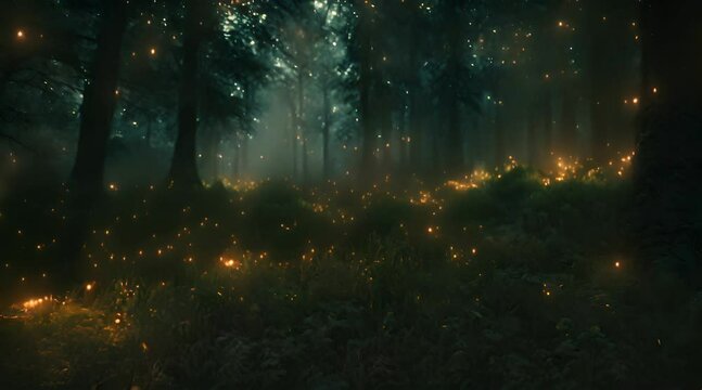 fireflies shining in the forest