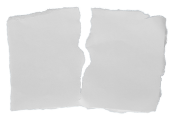 Ripped edge white paper torn into two halves. Photo of the paper on transparent background template for ripped backgrounds with empty space.