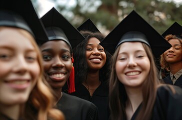 Diverse graduates smiling together