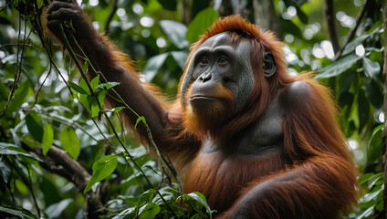 Adorable Baby Orangutan Portrait in Jungle