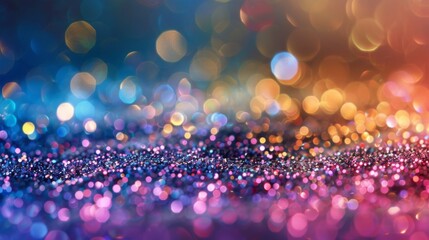 Close up of a colorful and vibrant holiday glitter abstract background highlighting the beauty and complexity of the particles